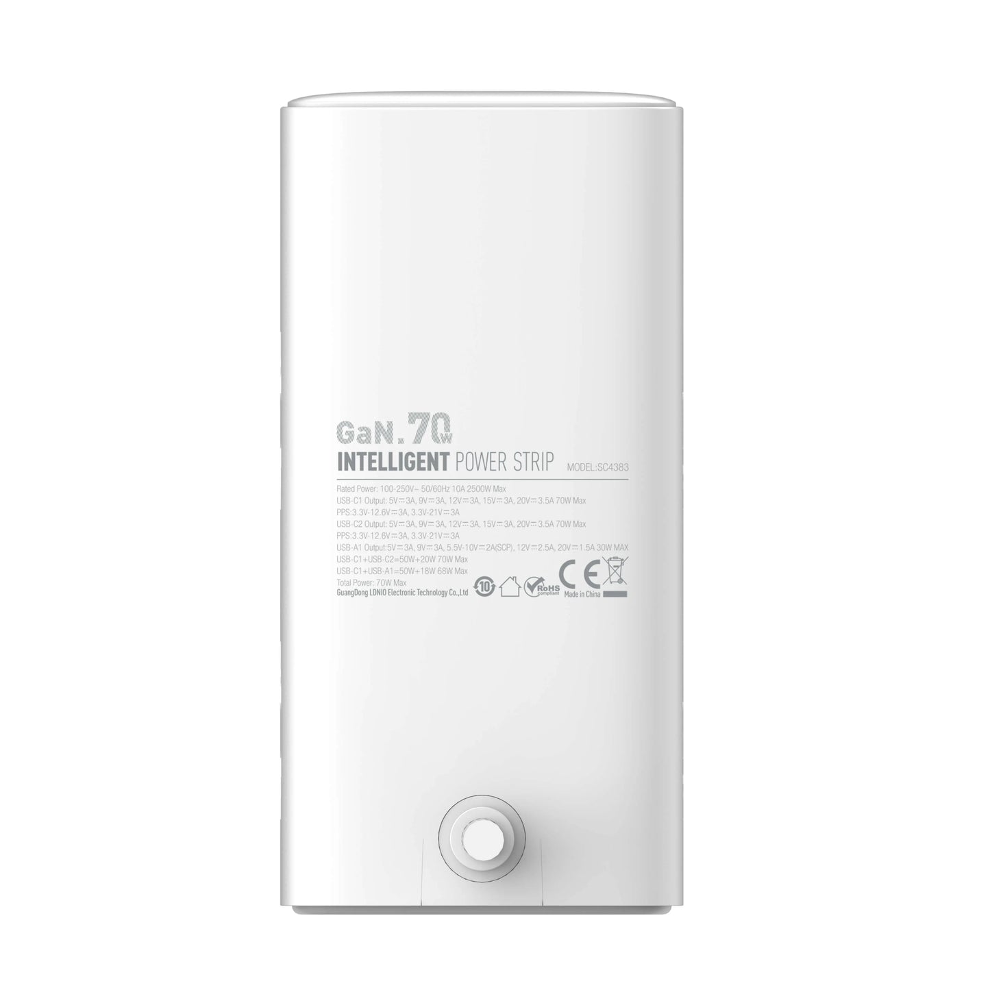 LDNIO SC4383 con 4 tomas universales, USB 70 W (2×USB-C + 1×USB-A), cable 2 m y 2500 W. Ideal para escritorio y home office. Envíos a todo el Perú.