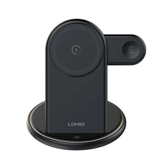Organiza tu velador/escritorio con la LDNIO WL02: Qi 15W, reloj 2.5W, earbuds 5W, imán N52 y luz LED 3W. Menos cables, más orden.