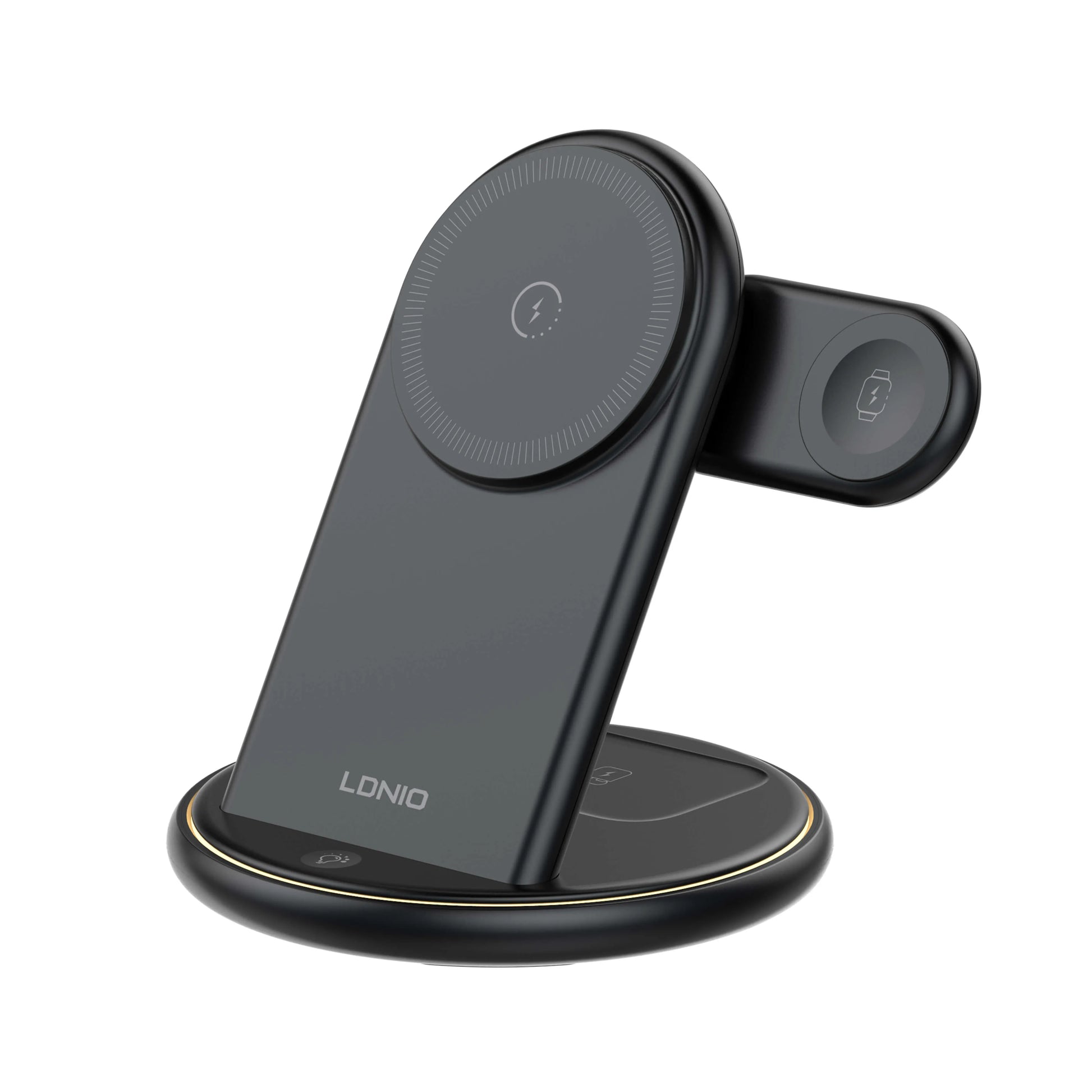 Organiza tu velador/escritorio con la LDNIO WL02: Qi 15W, reloj 2.5W, earbuds 5W, imán N52 y luz LED 3W. Menos cables, más orden.