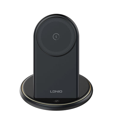 Organiza tu velador/escritorio con la LDNIO WL02: Qi 15W, reloj 2.5W, earbuds 5W, imán N52 y luz LED 3W. Menos cables, más orden.