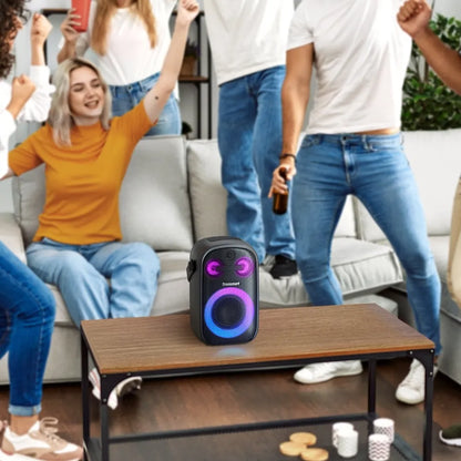 Parlante Bluetooth Tronsmart Halo 100 con sonido potente, bajos marcados y luces RGB. Ideal para fiestas, reuniones y eventos.