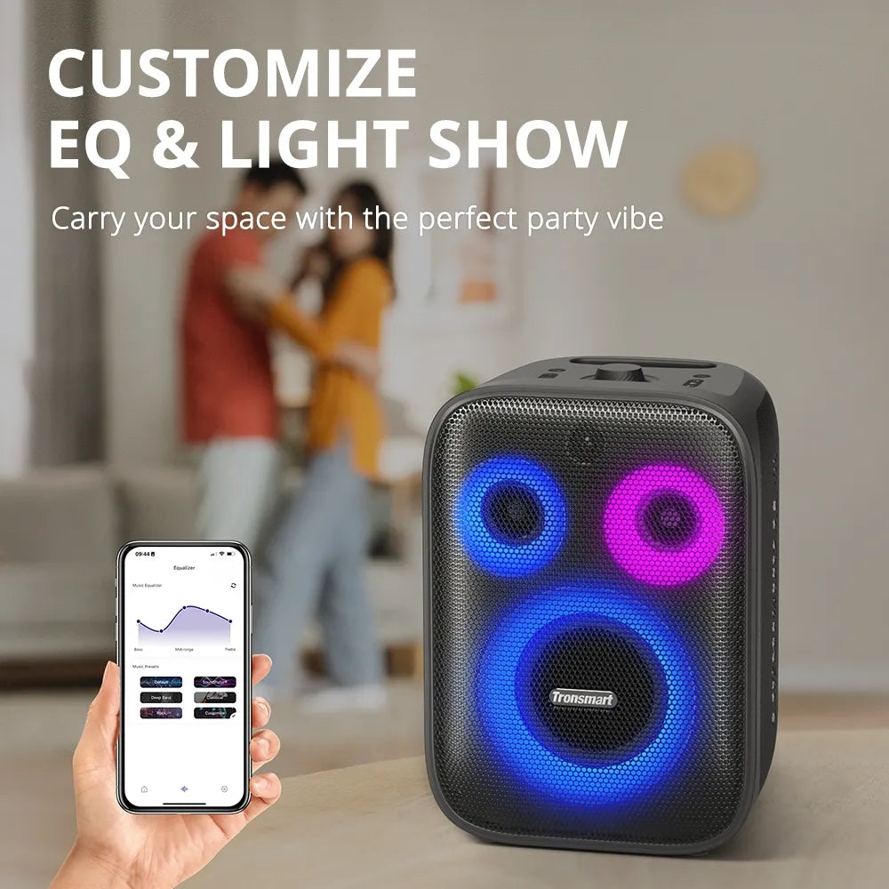 Parlante Bluetooth Tronsmart Halo 200 de 120W con karaoke, bajos potentes y luces RGB. Disponible bajo pedido con entrega en 48 horas.