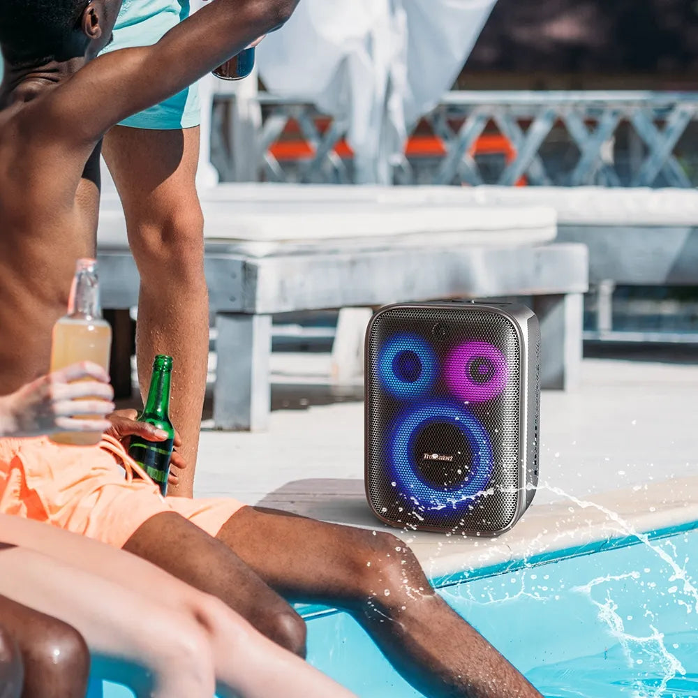 Parlante Bluetooth Tronsmart Halo 200 de 120W con karaoke, bajos potentes y luces RGB. Disponible bajo pedido con entrega en 48 horas.