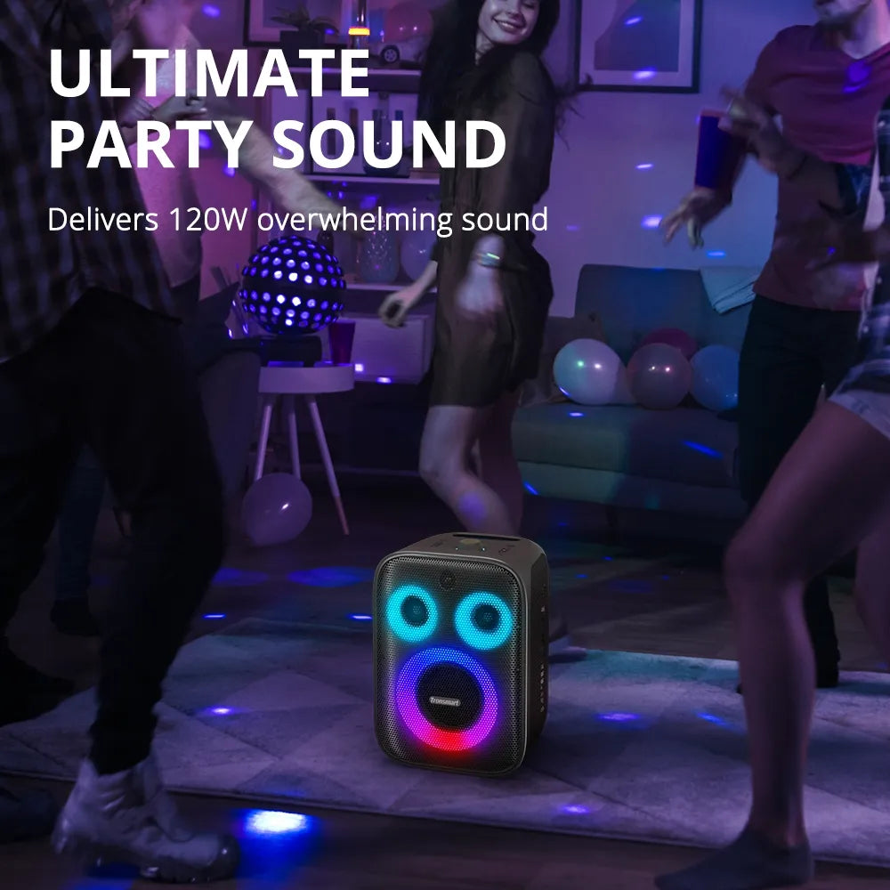 Parlante Bluetooth Tronsmart Halo 200 de 120W con karaoke, bajos potentes y luces RGB. Disponible bajo pedido con entrega en 48 horas.